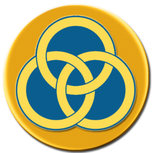 RINGS, TEAL and GOLD, ON BRIGHT GOLD CIRCLE