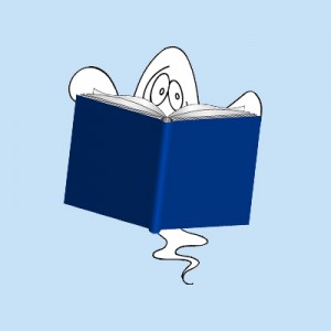 "Ghost" Writer peeks out from behind book
