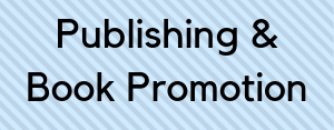 Blue box with text "Publishing & Book Promotion"